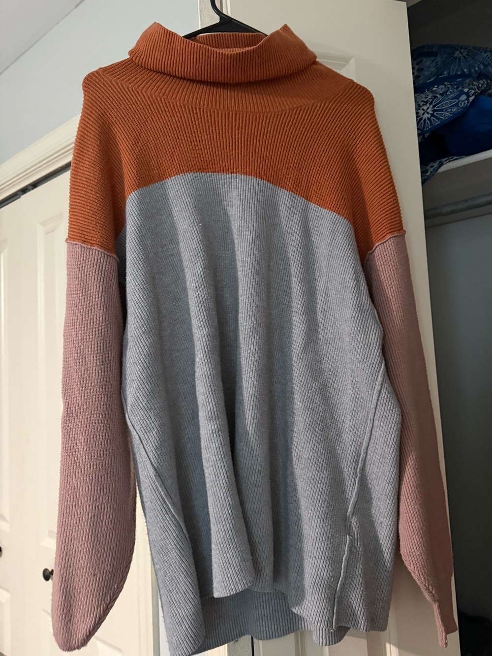 Free People Colorblock Turtleneck Sweater - Rust, Gray & Blush